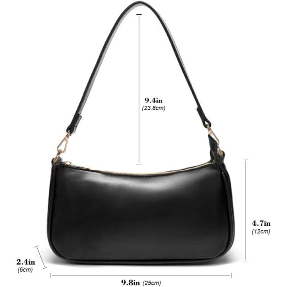 Women B Black Retro Vegan Leather Polyester Lining Classic Clutch Tote HandBag - Picture 6 of 7